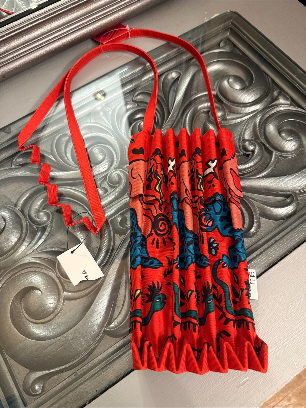 me Issey Miyake Red Tiger Snake Pleats Crossbody Bag